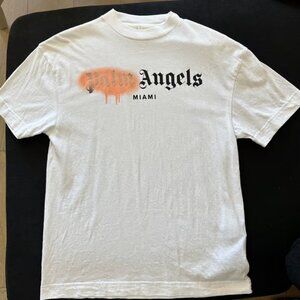 White Pink Sprayed Pam Anglles Miami Logo Streetwear T Shirt